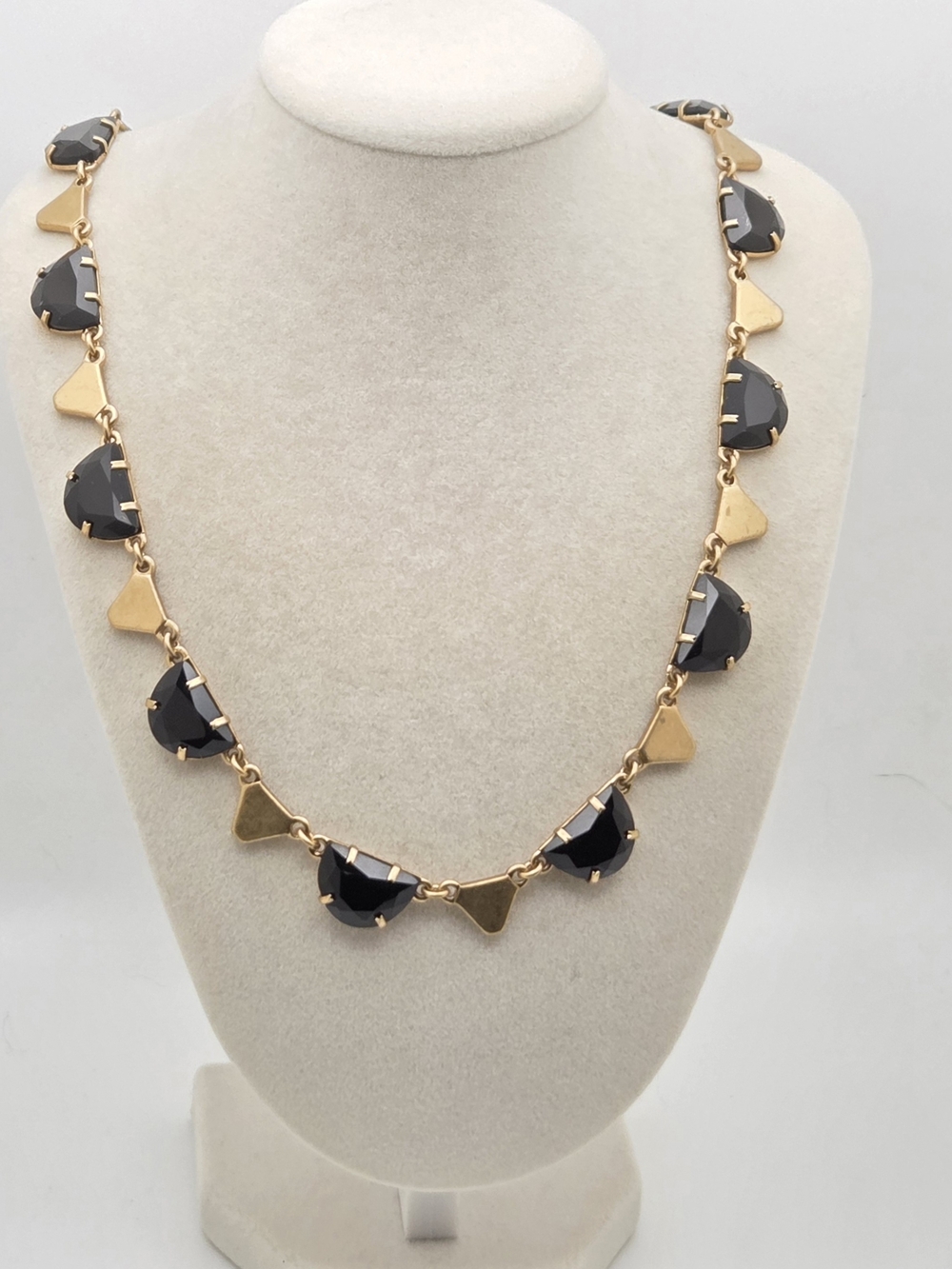 Madewell NWT Black Faceted Half-Moon Statement Necklace Gold Tone 19”